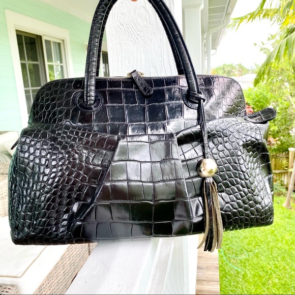 Furla Black Moc Croc XL Satchel EUC - Picture 4 of 17